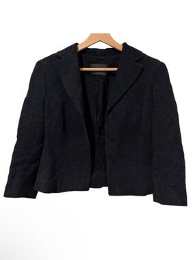 Kulson Black Wool Textured Cropped Blazer Jacket